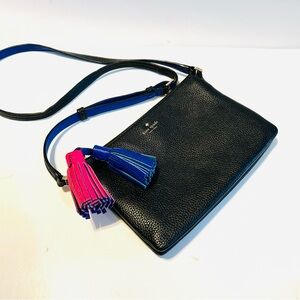 Kate Spade Black Pebble Leather Crossbody Bag with Tassels EC